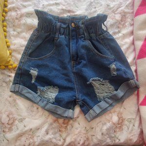 SHEIN High Waist Paperbag Ripped Denim Shorts